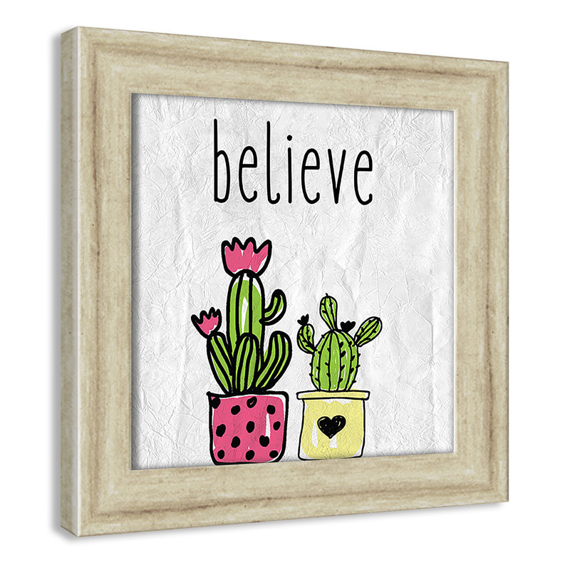 Cactus B, art encadré, H 8 po x l 8 po x P 0,6 po, Beige Flat Framed