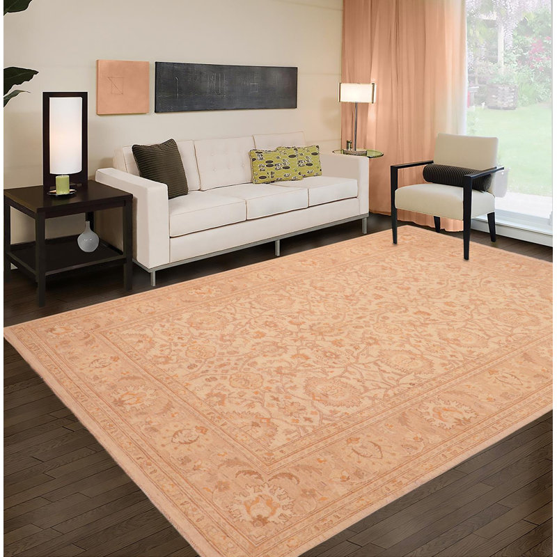 Tapis beige rectangulaire en laine noué à la main 6 pi 2 po x 9 pi 1 po Baccio