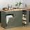 Îlot de cuisine sur roulettes 53 po avec rangement pour poubelle, table d'îlot portable pour la cuisine