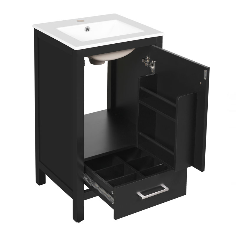 Meuble-lavabo moderne avec lavabo en céramique, Noir