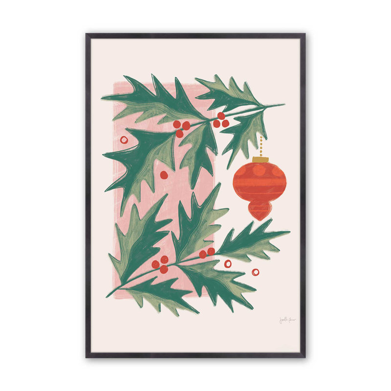 Impression de verdure de Noël II dans un cadre blanc opaque, Cadre en zinc patiné, H 15,25 po x l 12,25 po x P 1,25 po