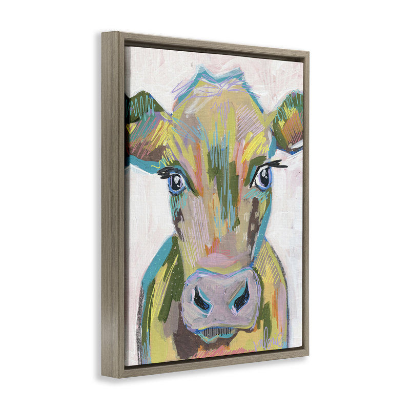 «Vivid Cow Visage Brown» par Valerie Weiners, Cadre flottant orme Montalcino, H 21 po x l 17 po