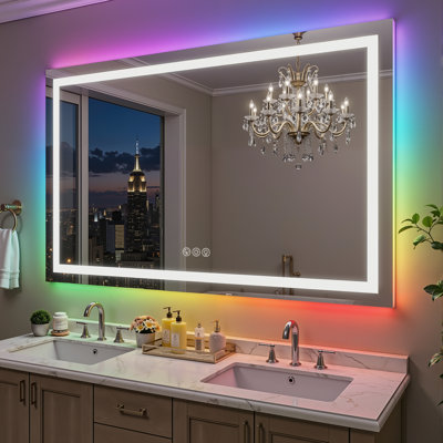 Lunara UL Certified Frameless Dual Lighting RGB Backlit & LED Frontlit Bathroom Vanity Mirror, Temper Glass, Smart Anti-fog