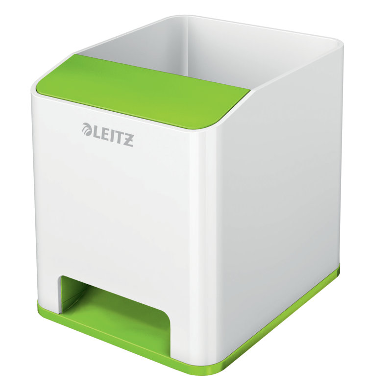 Plastic Pen Holder, White/Green
