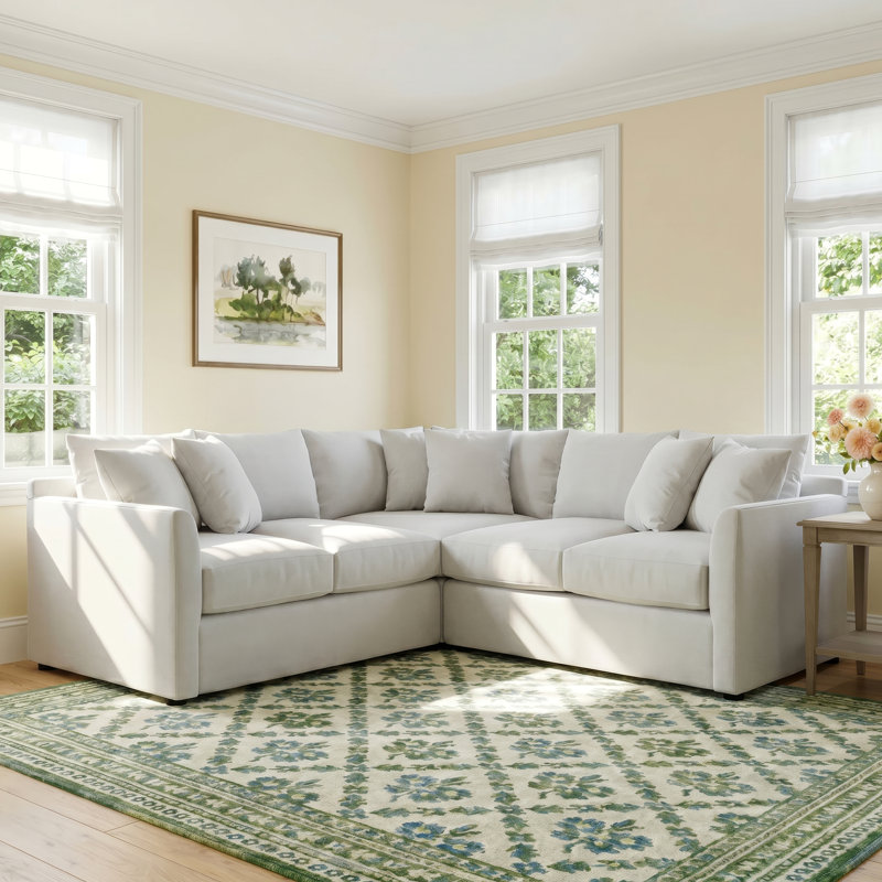 Cecelia Upholstered L-Shaped Sectional, Left Hand Facing, Drusky Linen Sustain® Basketweave