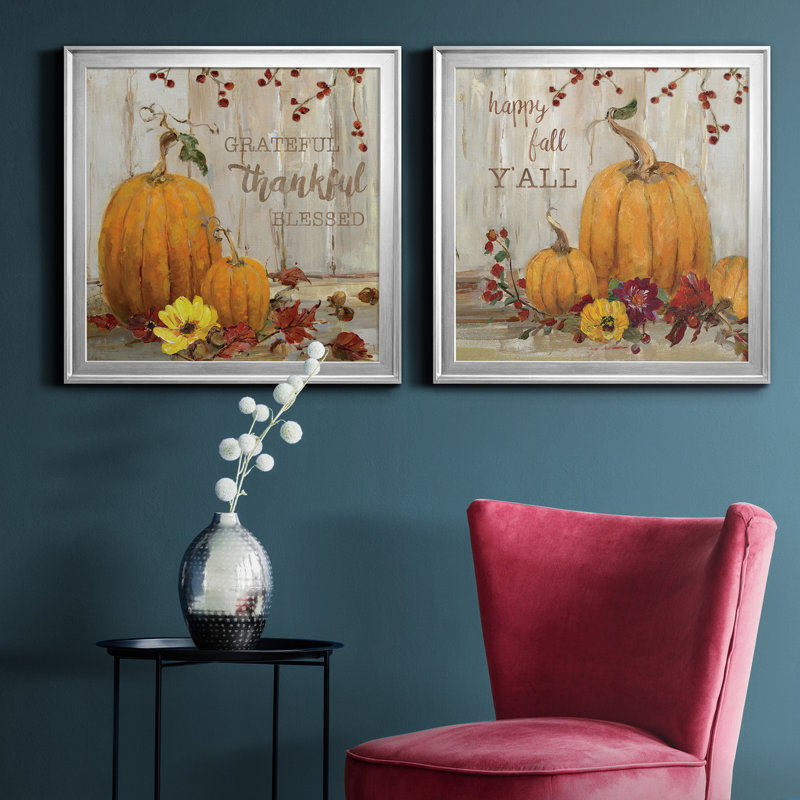 «Pumpkin Patch Grateful», ensemble de 2 peintures sur toile encadrées, Argent, H 34,5 po x l 69 po x P 1,5 po