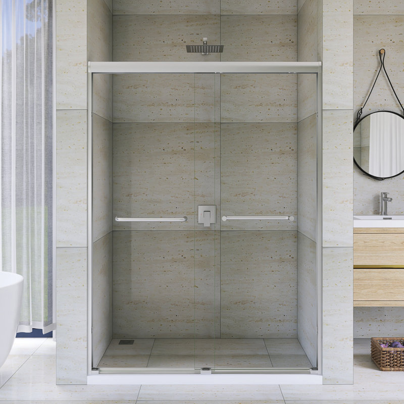 50-54 "W X 72" H Aluminum Frame Double Sliding Shower Door In Brushed Nickel Finish, Brushed Nickel