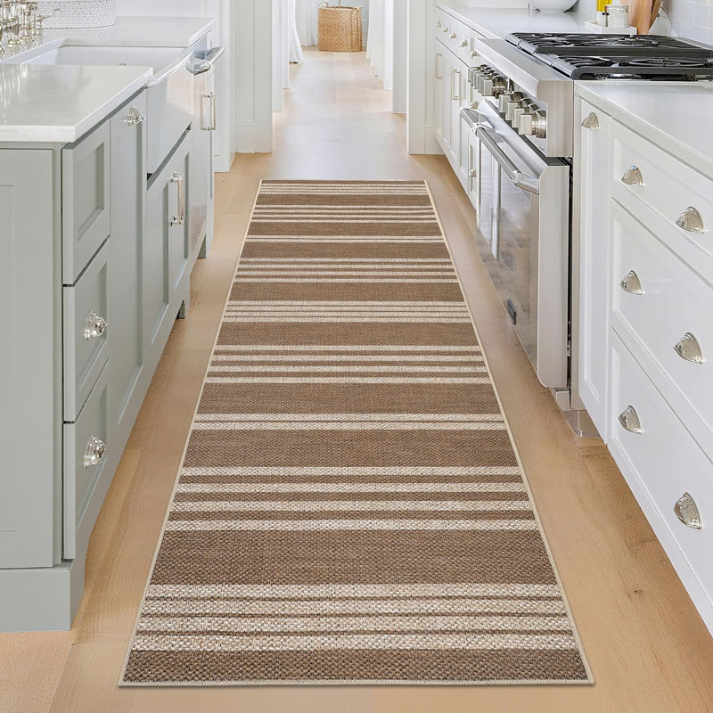 Stripes Easy Jute Hallway Runner Rug 2x6 Non-Slip Modern Geometric Bedside Rug Low Pile Floor Cover Indoor Outdoor Accent Runners for Entryway Laundry Bedroom Kitchen Patio Stripes Natural