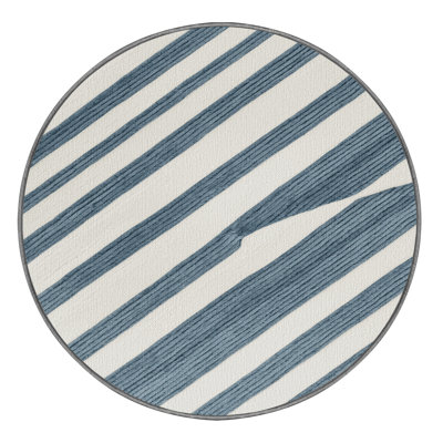 Washable Pale Blue White Striped Area Rug