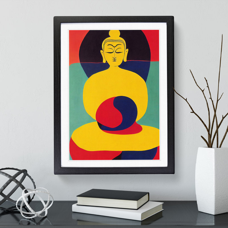 Buddha in Abstract - Wall Art, Black Framed, 48cm H x 36cm W, White