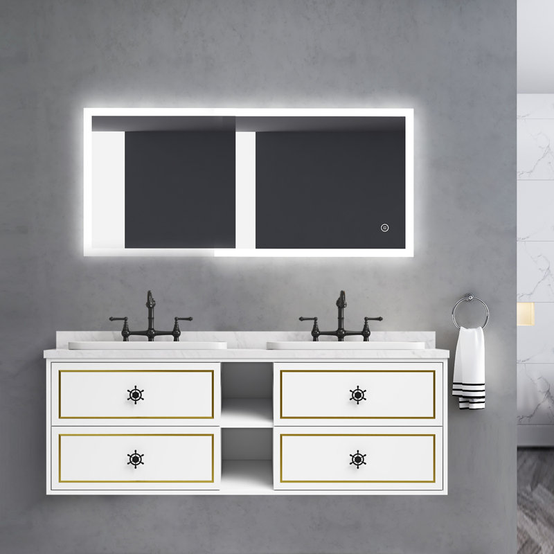 Base de meuble-lavabo flottant 60 po sans plateau, base de meuble-lavabo mural seulement, blanc