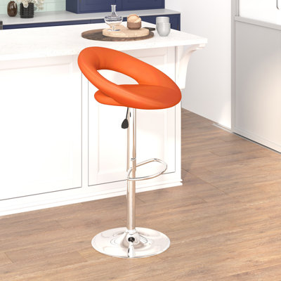 Tabouret de bar contemporain à réglable en hauteur en vinyle de forme orbitale avec base en chrome