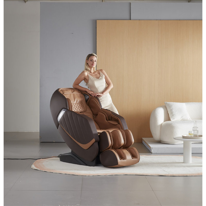 Faux Leather Heated Massage Chair,  Brown Faux Leather