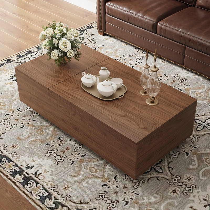 47.2" Walnut Lift Top Coffee Table with Large Hidden Storage, Modern Rectangle Center Table with Dual Lift-Up Compartments for Living Room, Home Office