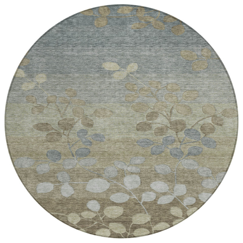 Machine Washable Indoor/Outdoor Xhevrie Khaki Rug, Round 8'