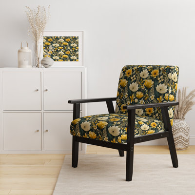 Retro Floral Revival Botanical Pattern III - Upholstered Bohemian & Eclectic Accent Arm Chair