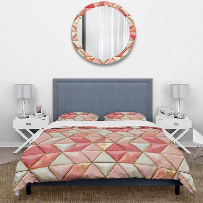 Ensemble de housse de couette rose doré Midcentury Triangle II - Midcentury