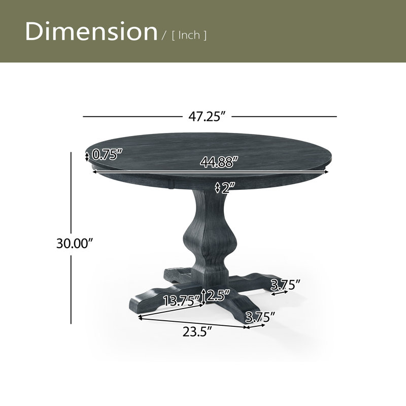 Table de salle à manger ronde, Gris anthracite, H 30 po x L 47 po x l 47 po