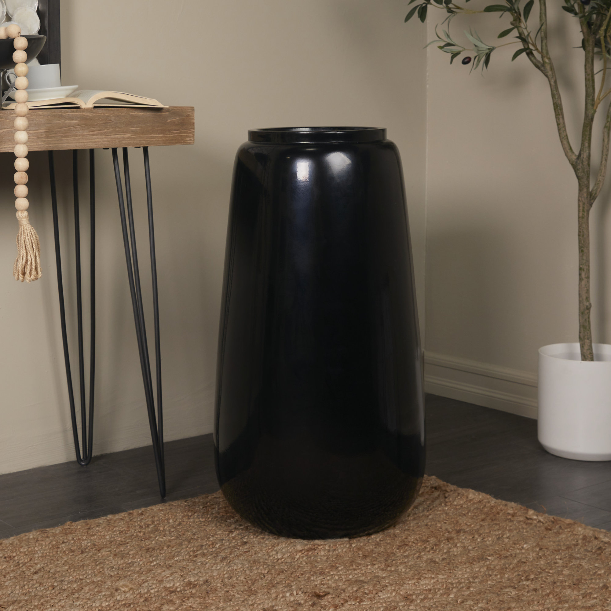 Mabe Iron Floor Vase, 40" H x 15" W x 15" D, Black