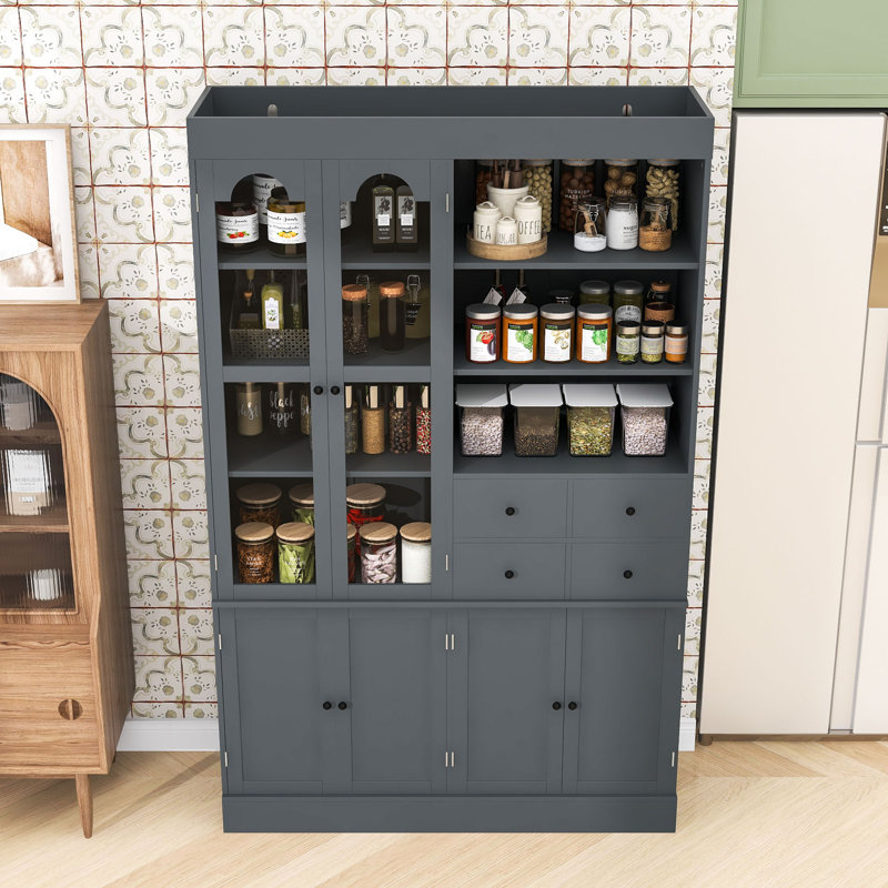 Élégant buffet avec huche - Armoire garde-manger avec portes, tiroirs, tablettes réglables, Gris