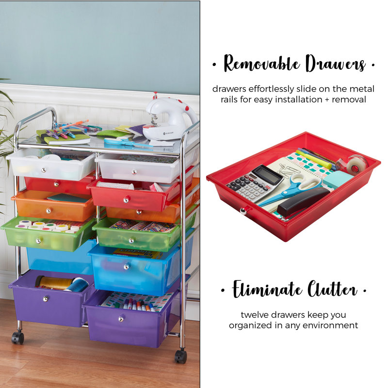 Assorted 12-Drawer Mobile Organizer with Chrome Frame
