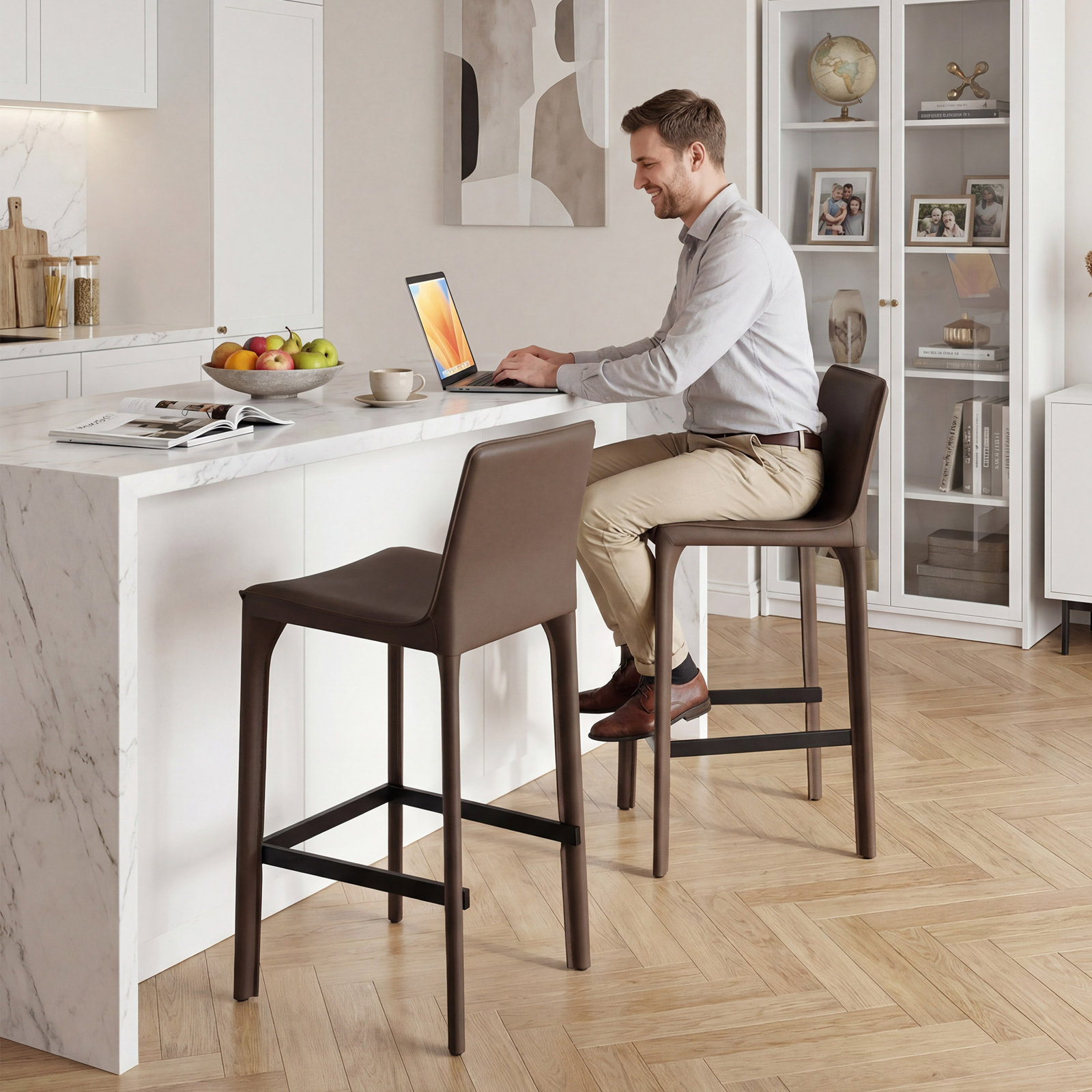 Vannes Vegan Leather Barstool, Coffee, 6