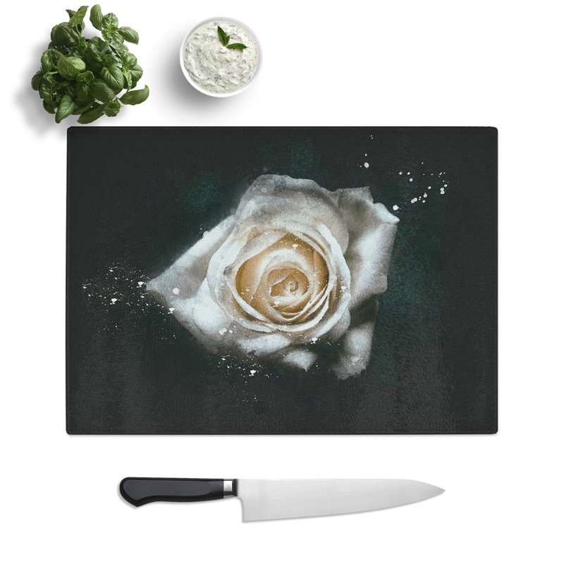 Tempered Glass a Rose Paint Splash Chopping Board, 28.5 cm x 39 cm