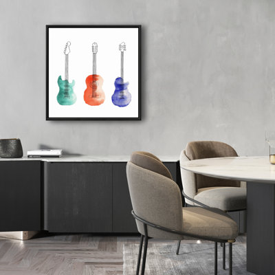 Three Guitars Canvas Art | Musical Home Decor Framed Print