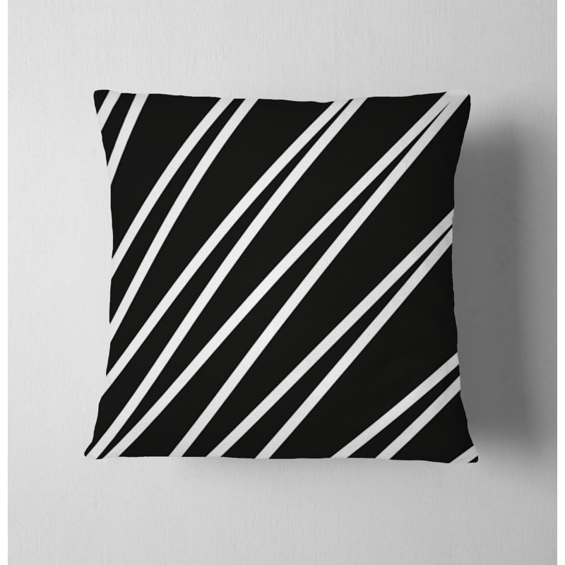 Throw Pillow With Insert, 16"H x 16"W, Black/White Striped 4
