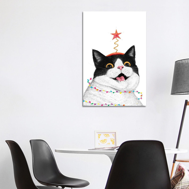Chat de Noël - reproduction d'art murale - toile tendue, H 40 po x l 26 po, Toile tendue, Ne s’applique pas