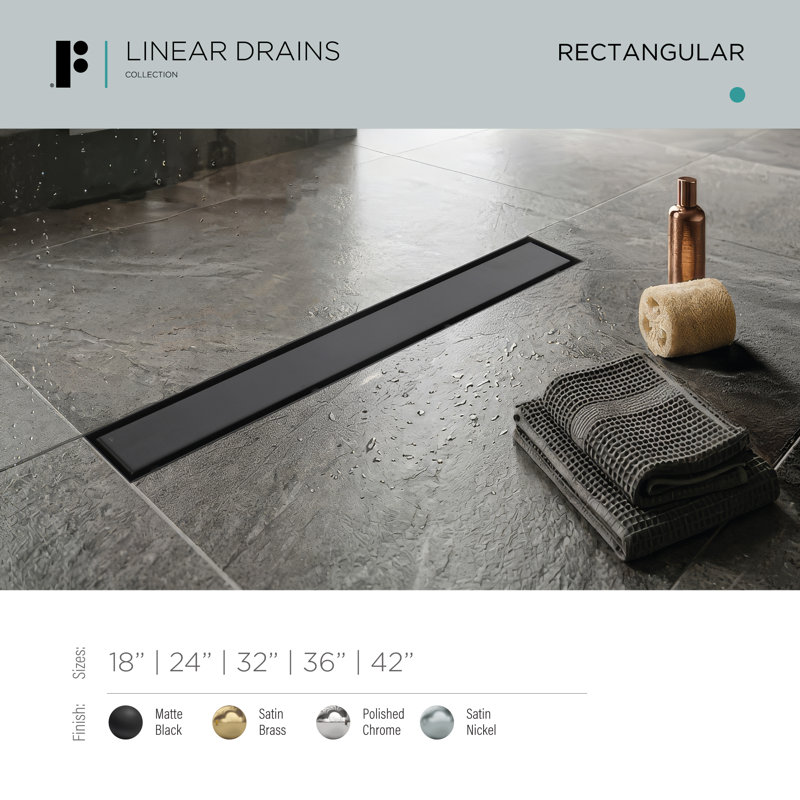FINE FIXTURES Stainless 32 inch Steel Linear Shower Drain with Hair Trap and Tile Insert & Grate 2-in-1 Design, Matte Black