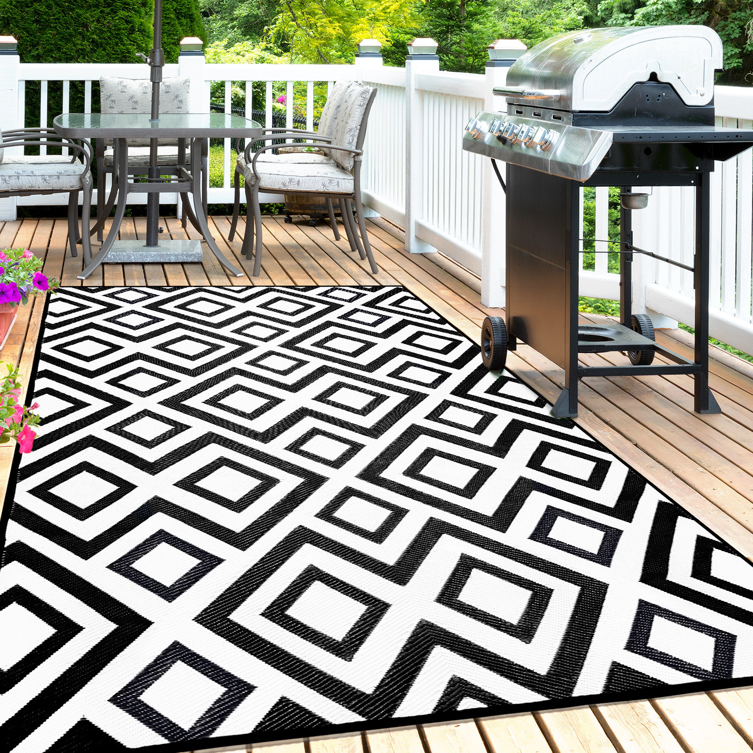 Wayfair Geometric Outdoor Rugs George Oliver Rectangle Rumi Rectangle 6’ X 9’ Indoor/Outdoor Area Rug ...