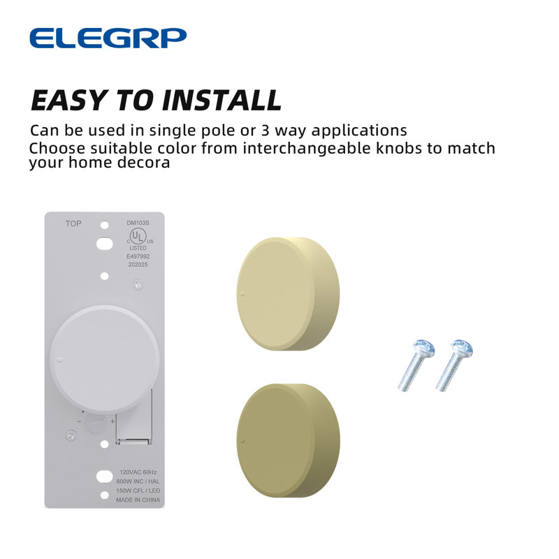 3 Tamper Resistant 600 Watt Rotary Single Pole Dimmer
