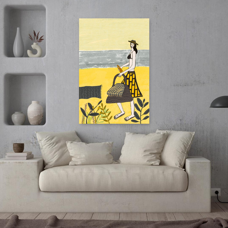 «Sunny Beach Walk», art mural côtier serein et tranquille abstrait, H 36 po x l 24 po