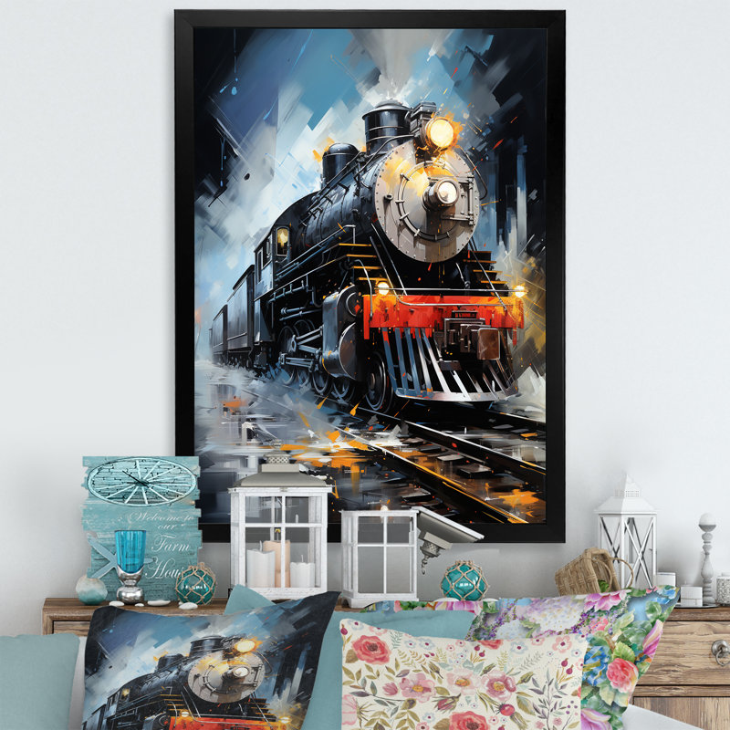 Abstrait train fluide - impressions murales modernes, H 44 po x l 34 po x P 1,5 po, Cadre photo noir