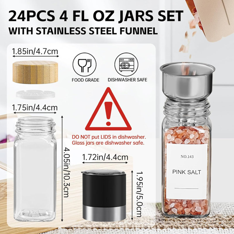 24 pots en verre d'épices 4 oz