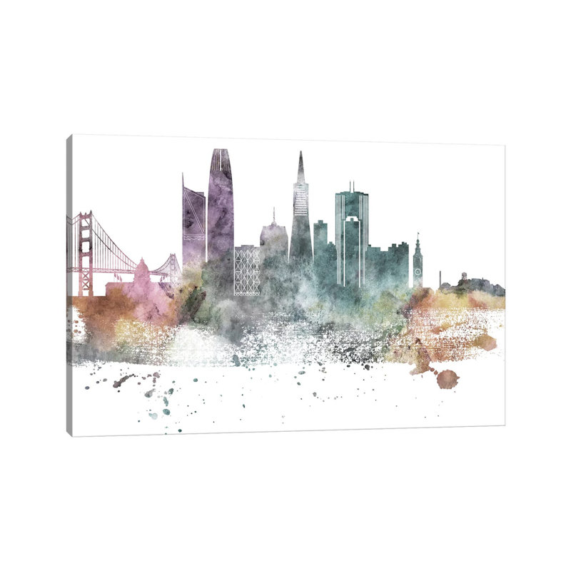 San Francisco Pastel Skylines - impression d'art graphique, Aucun mat, H 40 po x l 60 po x 1,5 po, Toile tendue