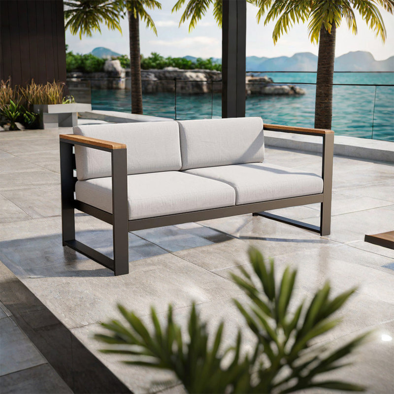 Tishod 57.09'' Wide Rectangle Aluminum Loveseat with Cushions