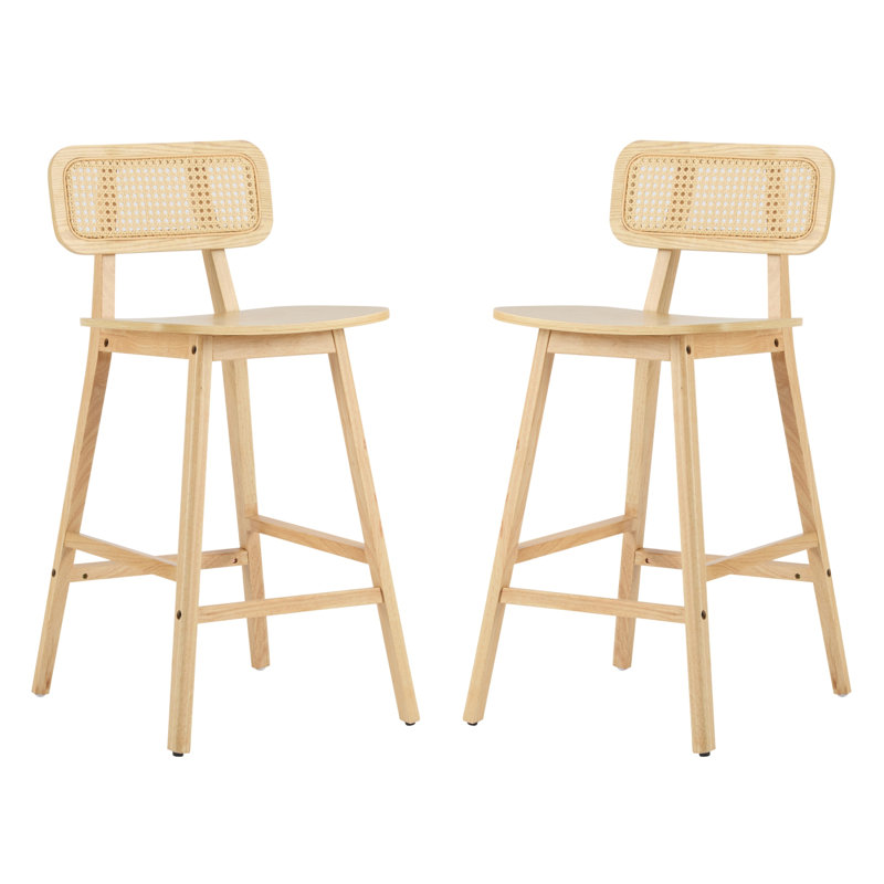 Tabouret de bar d'intérieur en bois Bari, finition naturelle, ensemble de 2