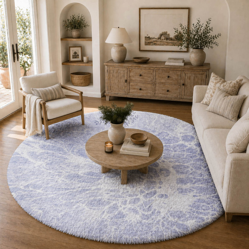 Tapis à poil long de qualité supérieure lavable à la machine ADS653, Lavender, Rond 8 pi