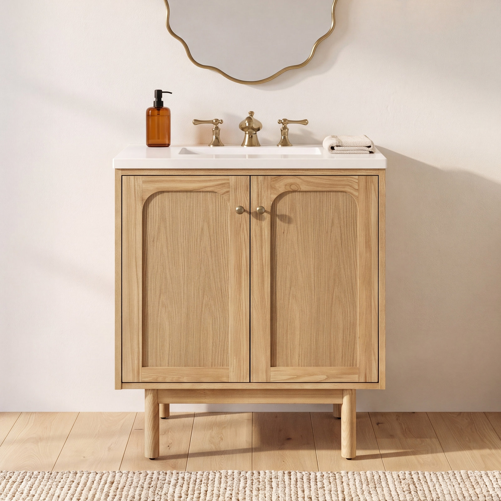 Laurent 30'' Single Bathroom Vanity, Light Natural Oak, White Zeus, 8" Widespread