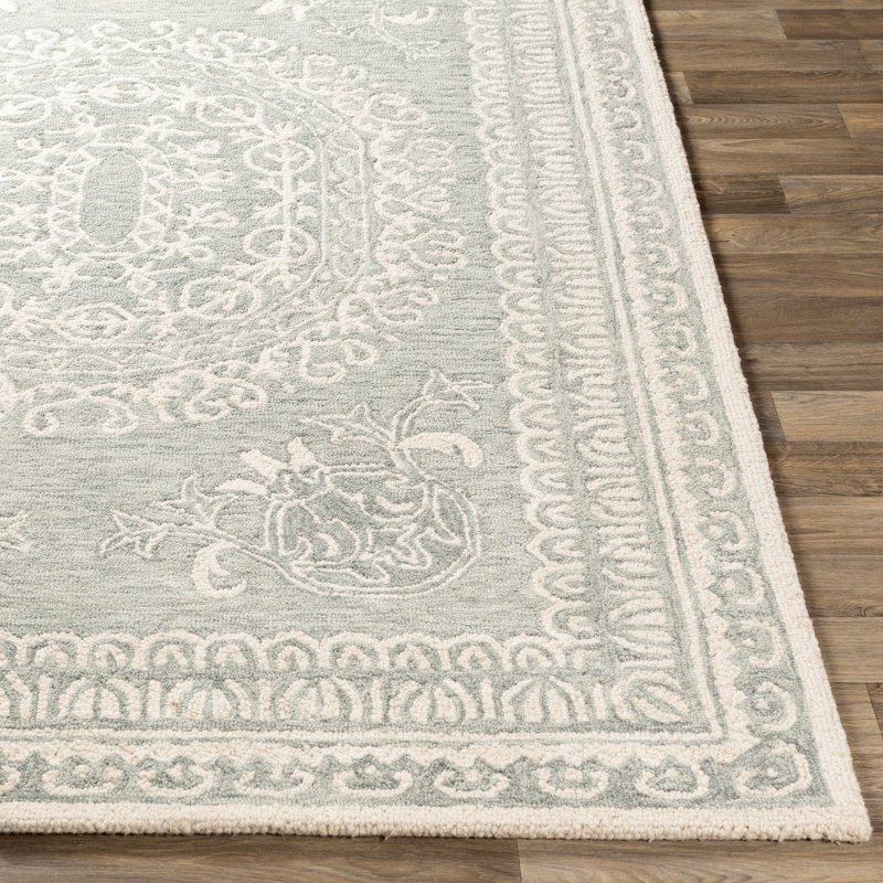 Tapis gris / ivoire en laine touffeté à la main Dichelle, Rectangle 2 pi x 3 pi
