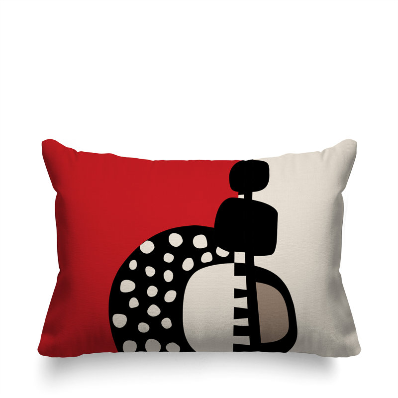 Oreiller rectangulaire réversible intérieur / extérieur Khari, Rouge / noir / blanc cassé, H 14 po x l 20 po