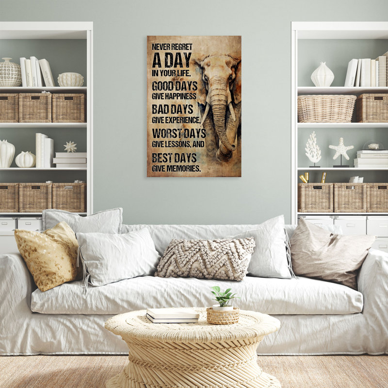 «Elephant Never Regret a Day in Your Life», cadeau pour éléphant amoureux, H 20 po x l 16 po x P 1,25 po