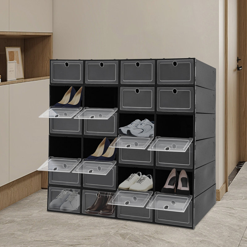 24 Pair Stackable Shoe Storage Box (Set of 24), Black