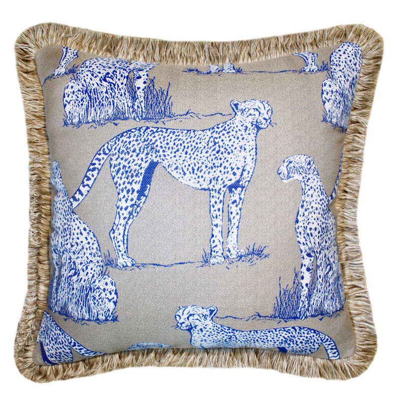 Sallie Duncan Designs Indoor/Outdoor Pillow Cover & Insert, Blue/Tan/White, Square