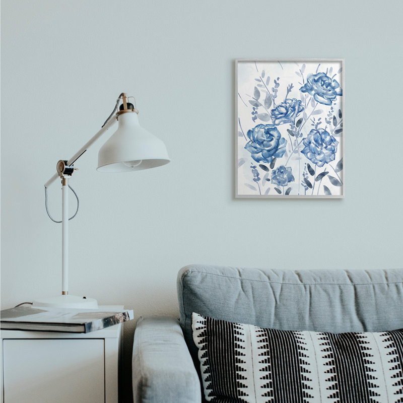 Fleurs de jardin abstraites bleues, H 20 po x l 16 po, Estampe numérique Farmhouse