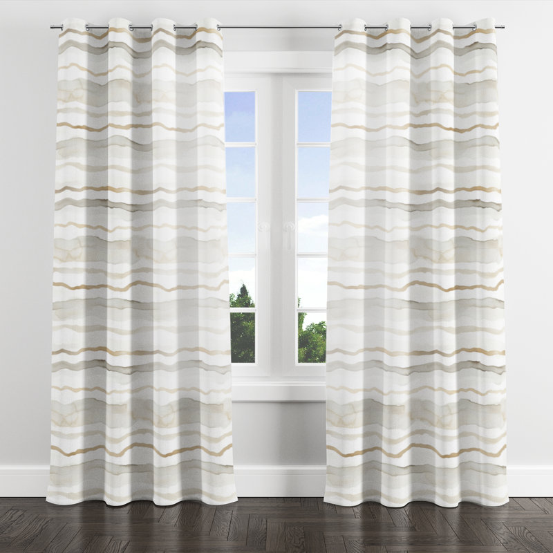 Striped Curtains for bedroom - Modern Grey And White Pearl Lines Grommet Curtain - 1 Panel, 52" W x 90" L, Silver Grommets