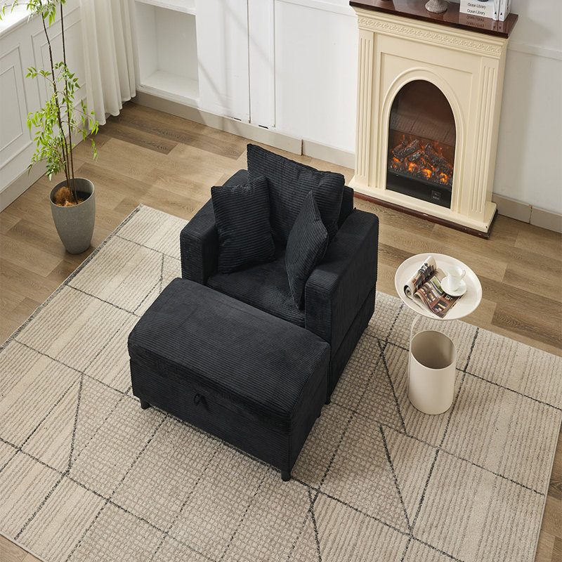 Sofa Bed with Ottoman (Black), Black