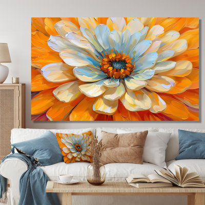 Blanc, pissenlit, orange, rayonnant, fleur, pissenlit, art mural, salon